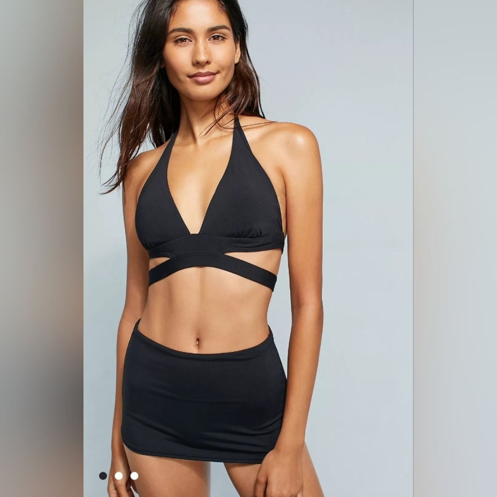 Seafolly High-Waisted Skirted Bikini Bottoms - Black - Size 4 US (Anthropologie)